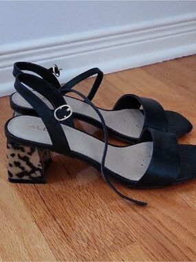 Aldo Black Slingback Sandals with Leopard-Print Block Heel